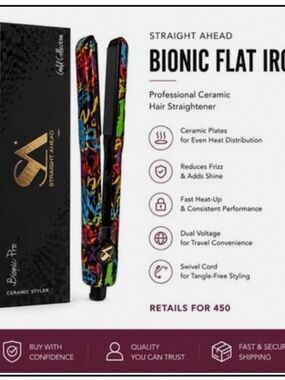 Straight Ahead Bionic Flat Iron - Multicolor Graffiti Ceramic Hair Straightener